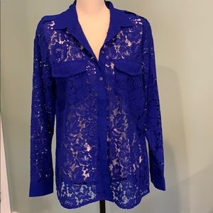 Blue Lace Blouse with Utility Detail